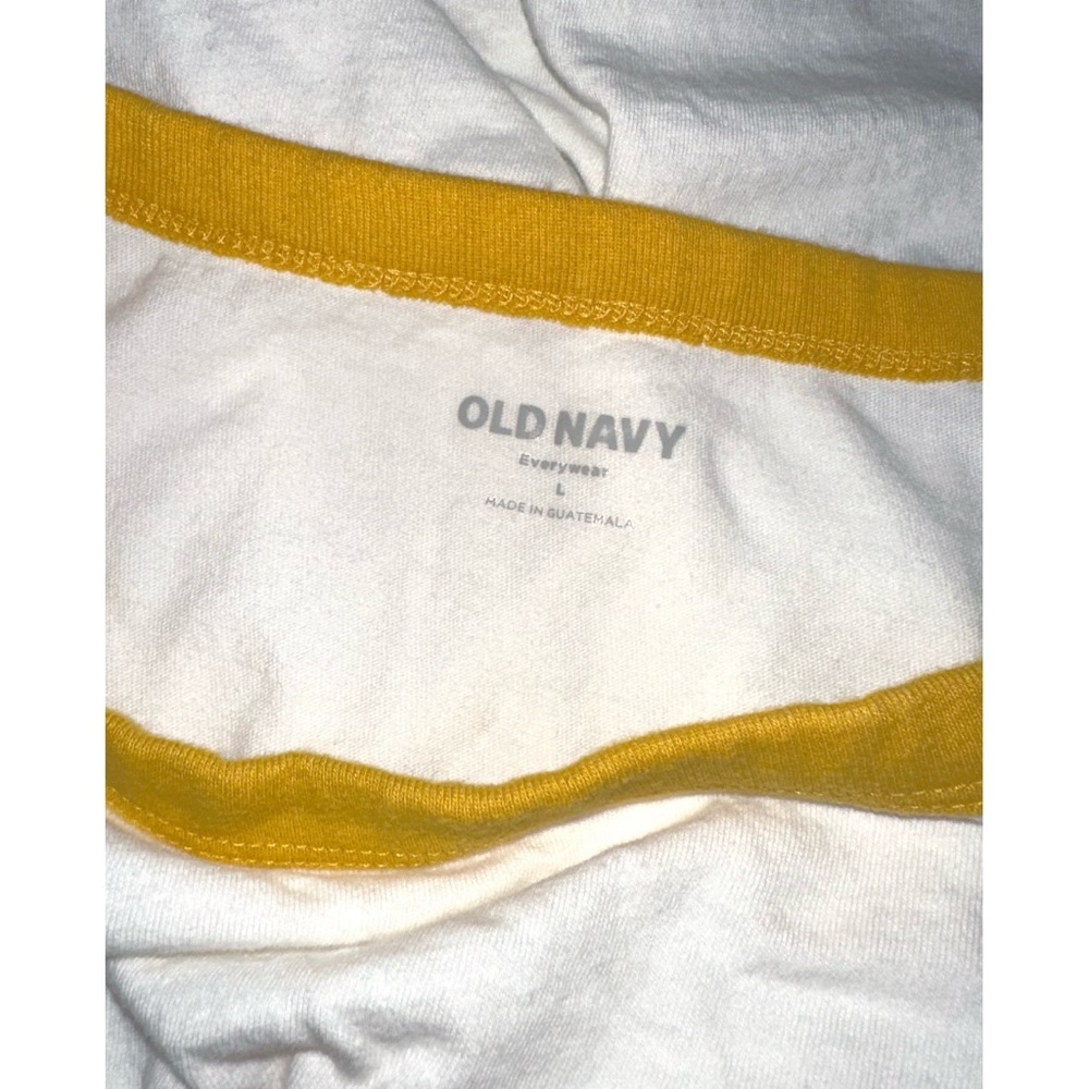 Old Navy graphic ringer t-shirt in white with yellow trim, size Large - Picture 5 of 6